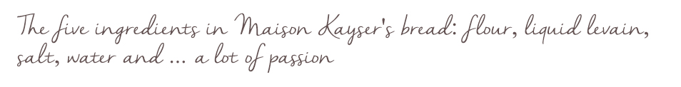 Quote: the five ingredients in Maison  Kayser's bread: flour, liquid levain, salt, water and a lot of passion